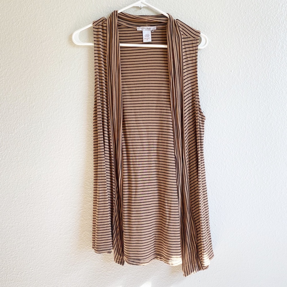 Yuni Yuni Brown Black Stripe Sleeveless Open Front Cardigan Vest Size Medium